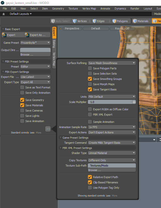 FBX export settings for Editor