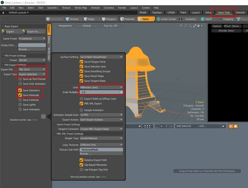 Export settings