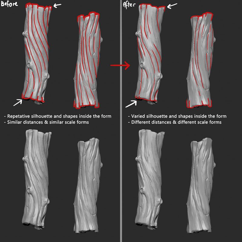 Adding variation to a tree trunk